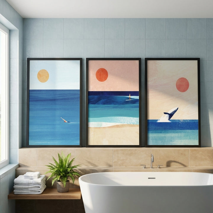 Abstract Sunset Swim Surf Trio by Henry Rivers