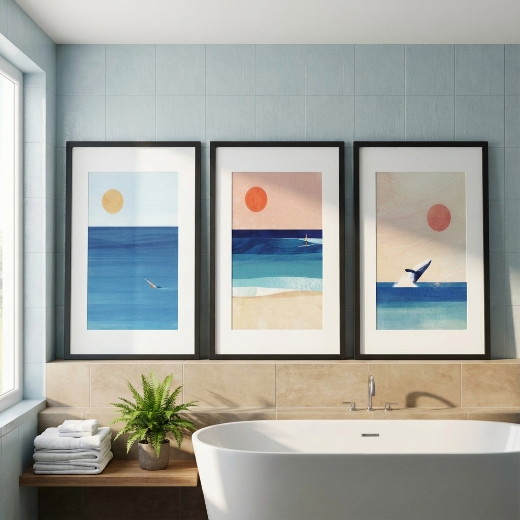 Abstract Sunset Swim Surf Trio by Henry Rivers