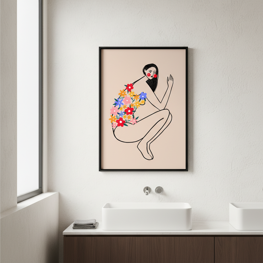 Woman with Floral Swimsuit by Bea Muller