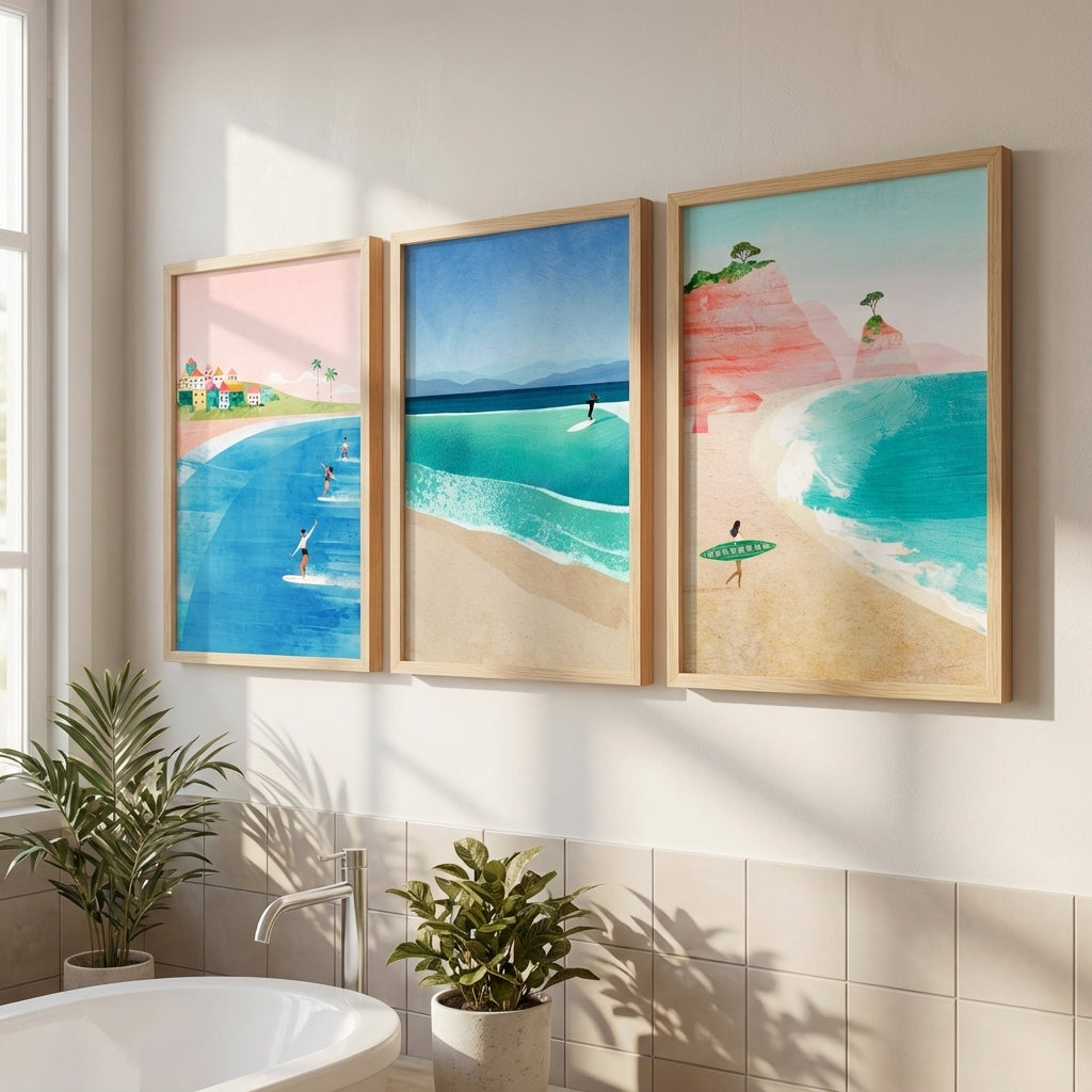 Surfing Holiday Trio Abstract Paintings by Henry Rivers