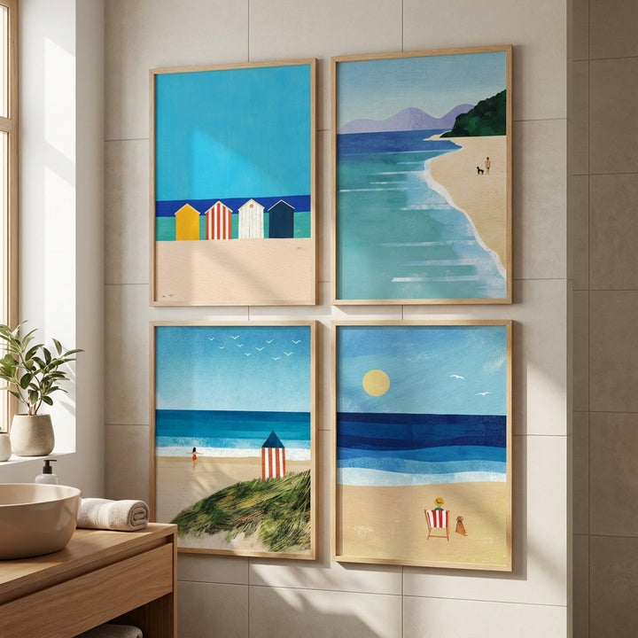 Set of 4 Coastal Beach Painting Prints by Henry Rivers