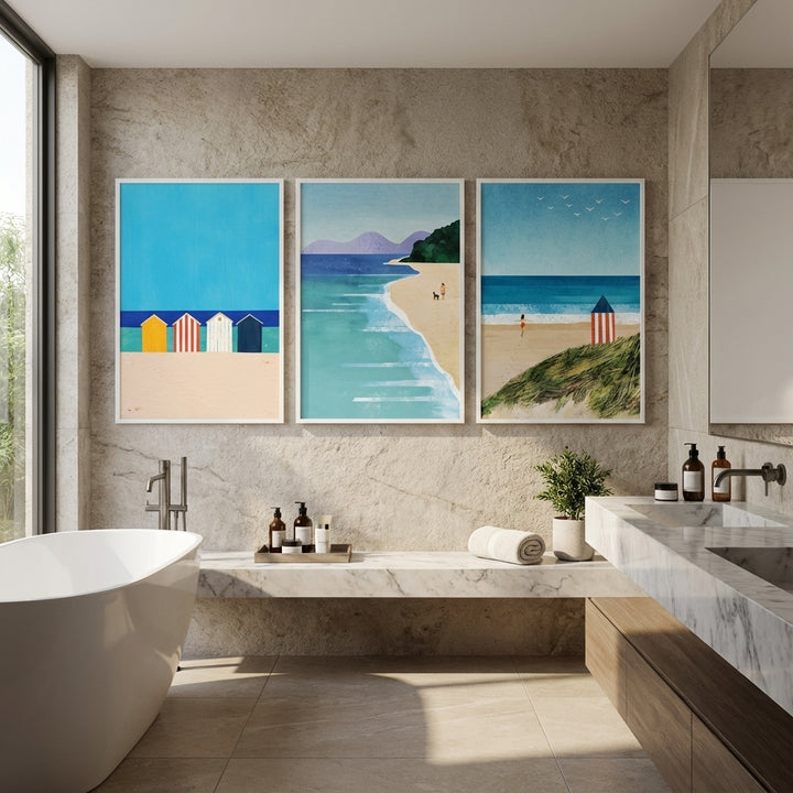 Brighton Beach Boxes Abstract Painting Trio by Henry Rivers