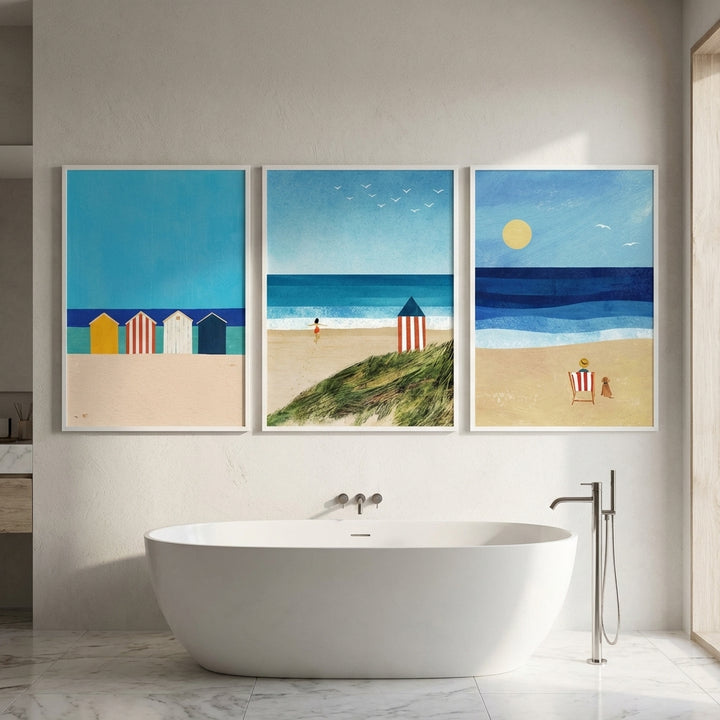 Trio Abstract Brighton Beach Coastal Art by Henry Rivers