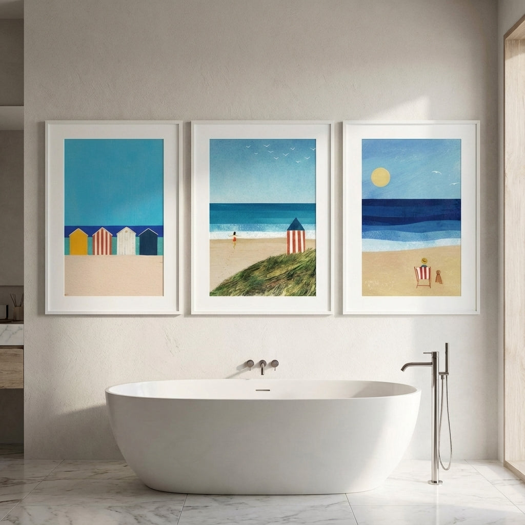 Trio Abstract Brighton Beach Coastal Art by Henry Rivers