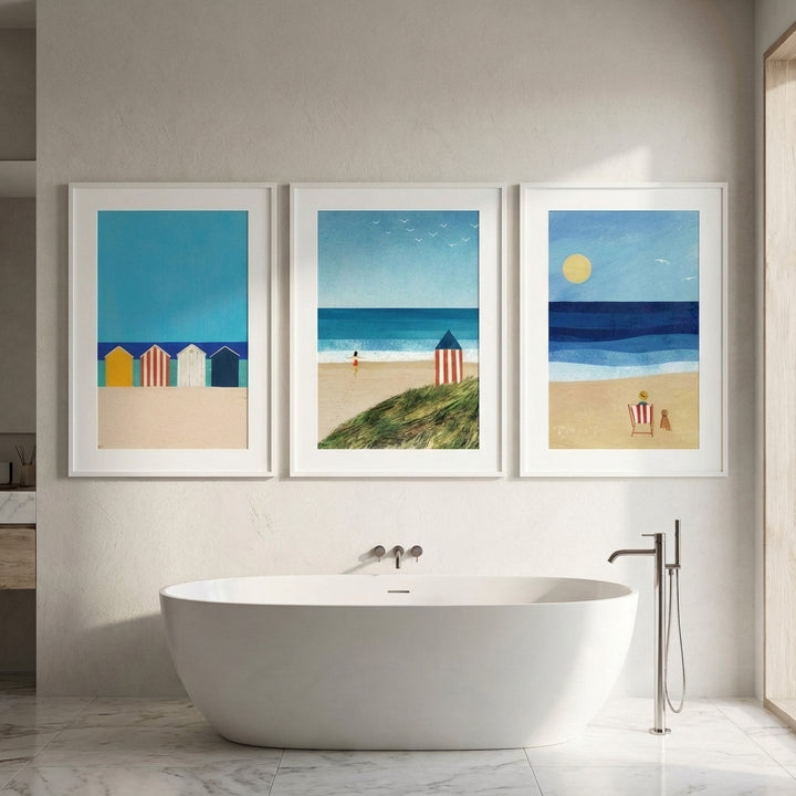 Trio Abstract Brighton Beach Coastal Art by Henry Rivers