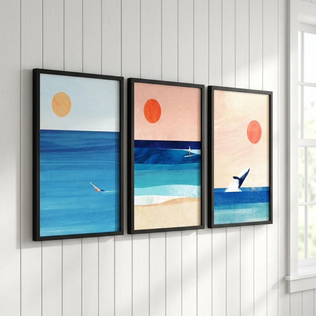 Abstract Sunset Swim Surf Trio by Henry Rivers