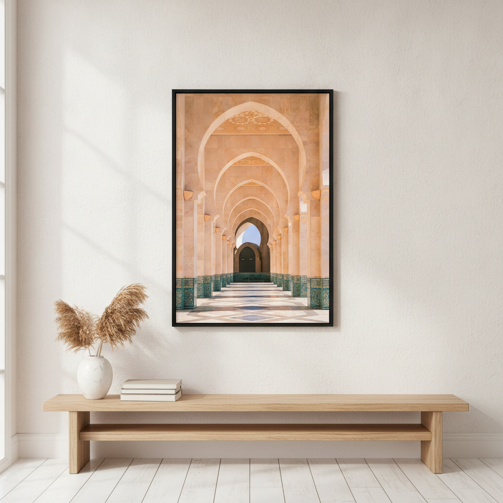 Morocco Arcade of Hassan Mosque Photography