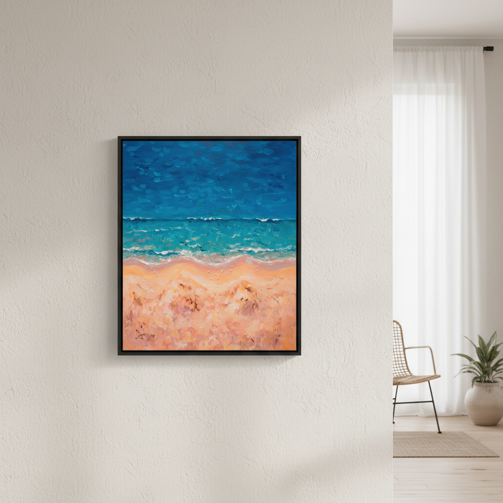 Beach Birds Eye Portrait Brushstrokes Painting Wall Art