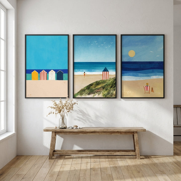 Trio Abstract Brighton Beach Coastal Art by Henry Rivers
