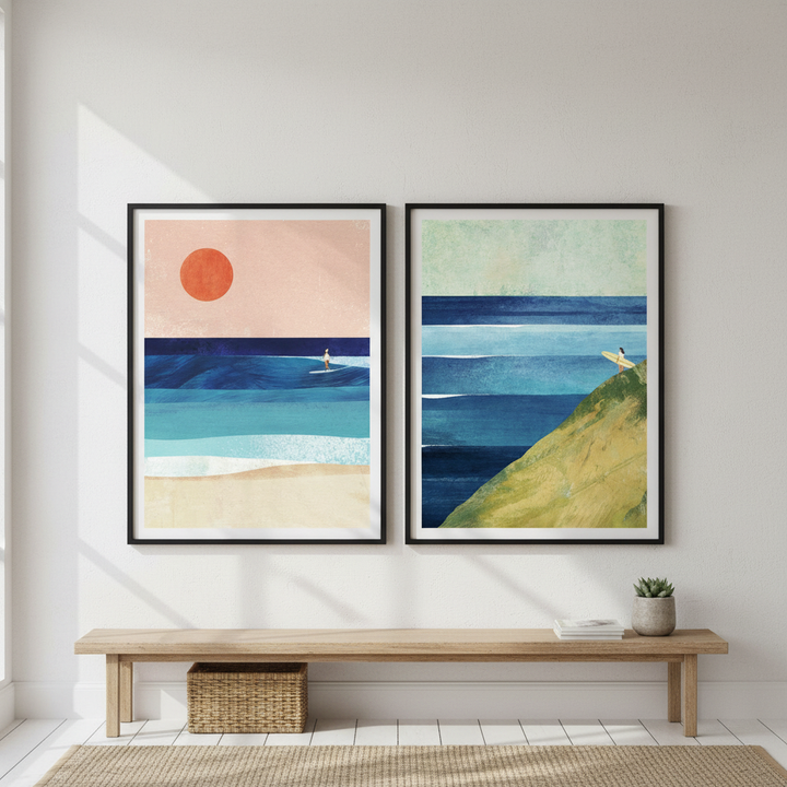 Surfs Up Abstract Painting Print Pair by Henry Rivers