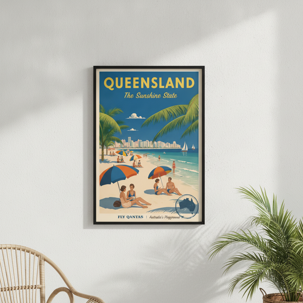Queensland Sunshine State Vintage Retro Poster Wall Art