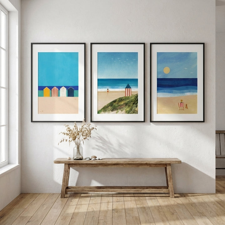 Trio Abstract Brighton Beach Coastal Art by Henry Rivers