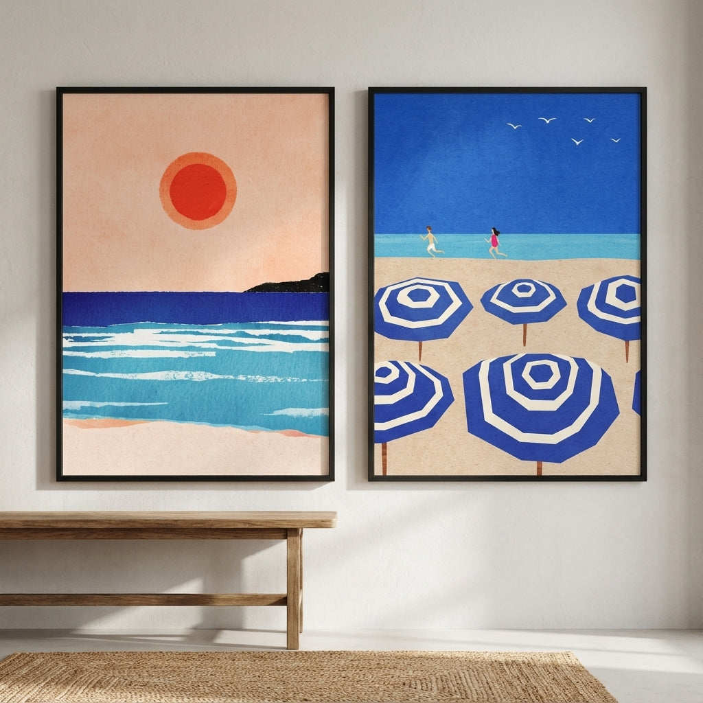 Mediterranean Abstract Beach Bliss Pair by Henry Rivers