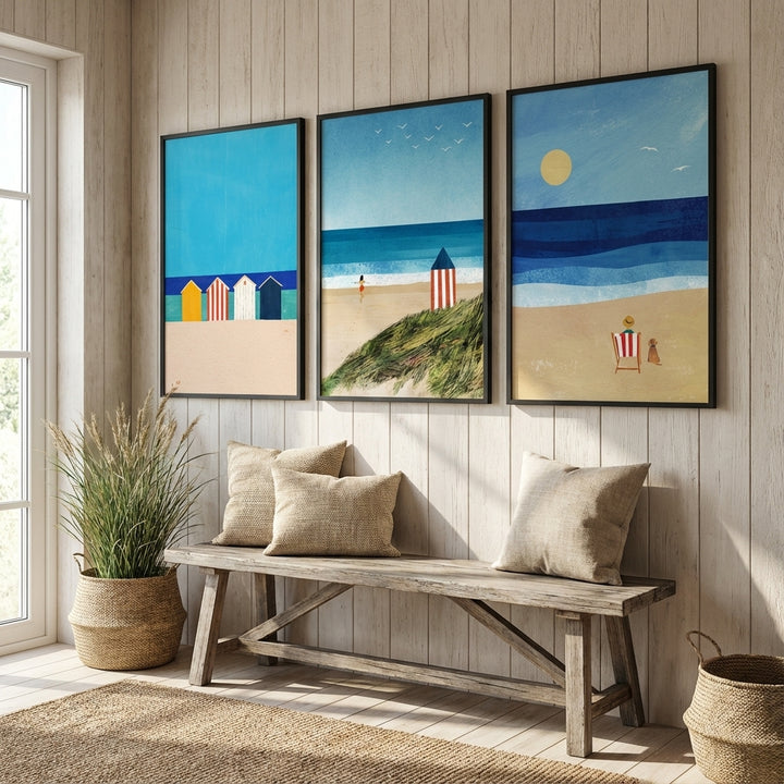 Trio Abstract Brighton Beach Coastal Art by Henry Rivers