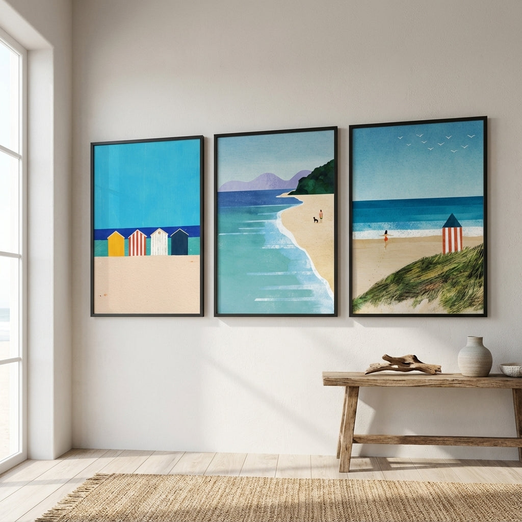 Brighton Beach Boxes Abstract Painting Trio by Henry Rivers