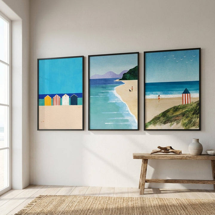 Brighton Beach Boxes Abstract Painting Trio by Henry Rivers