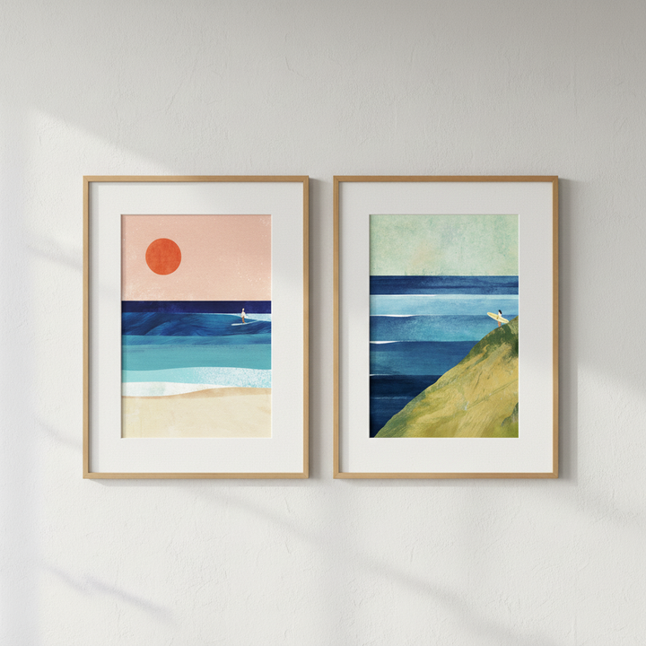 Surfs Up Abstract Painting Print Pair by Henry Rivers