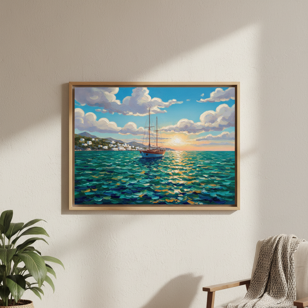 Sailing the Amalfi Brushstrokes Oil Painting Wall Art Print