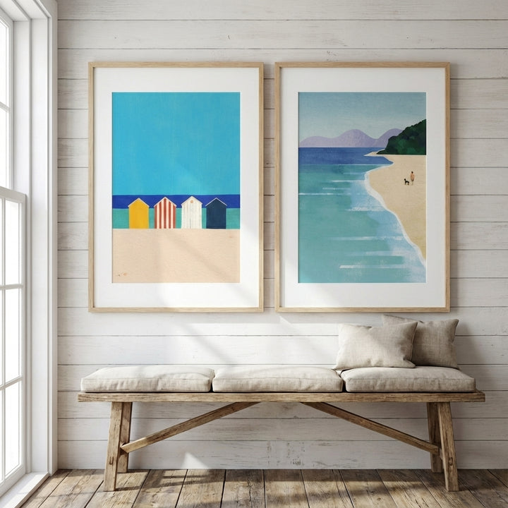 Abstract Brighton Beach Boxes by the Sea Set of 2 by Henry Rivers