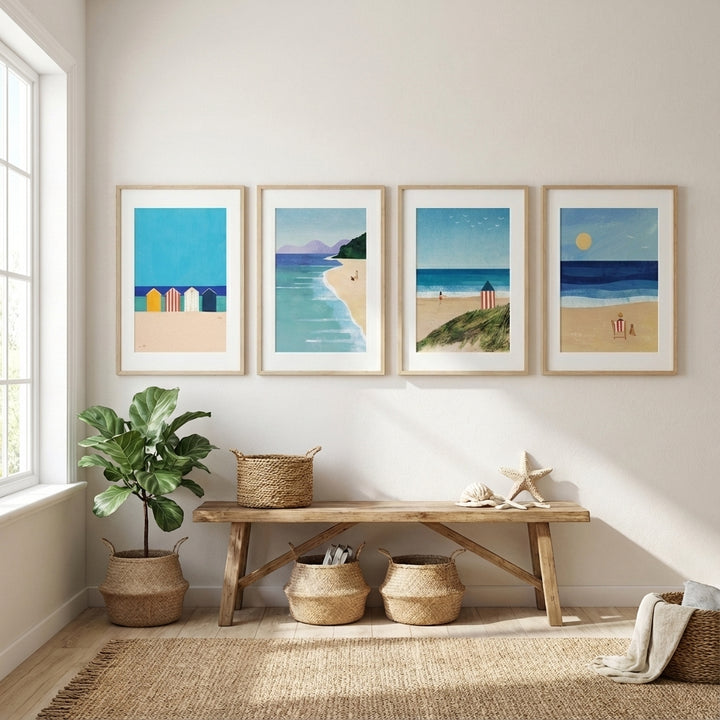 Set of 4 Coastal Beach Painting Prints by Henry Rivers