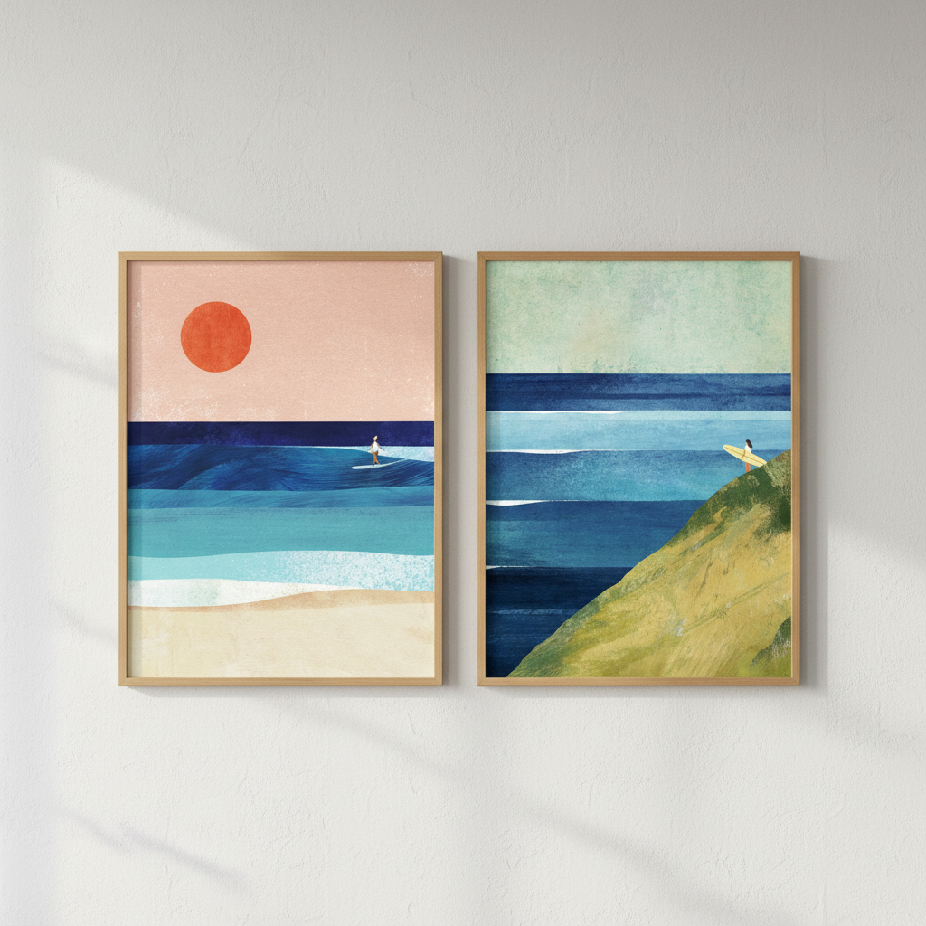 Surfs Up Abstract Painting Print Pair by Henry Rivers
