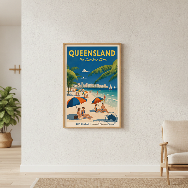 Queensland Sunshine State Vintage Retro Poster Wall Art
