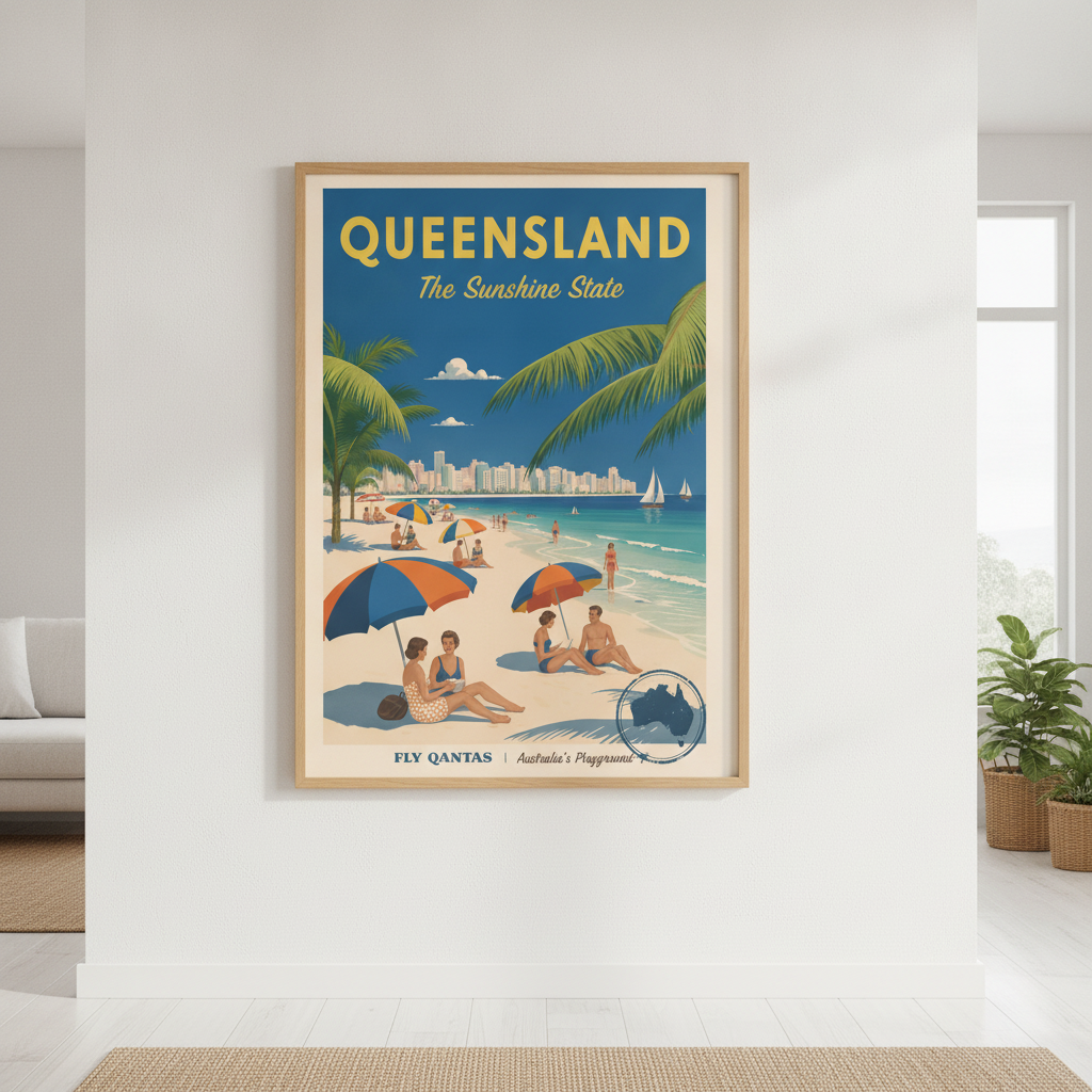 Queensland Sunshine State Vintage Retro Poster Wall Art