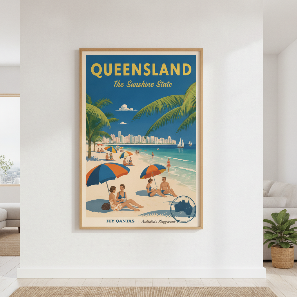 Queensland Sunshine State Vintage Retro Poster Wall Art