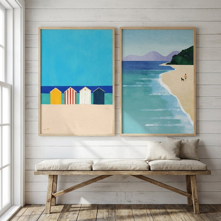Abstract Brighton Beach Boxes by the Sea Set of 2 by Henry Rivers