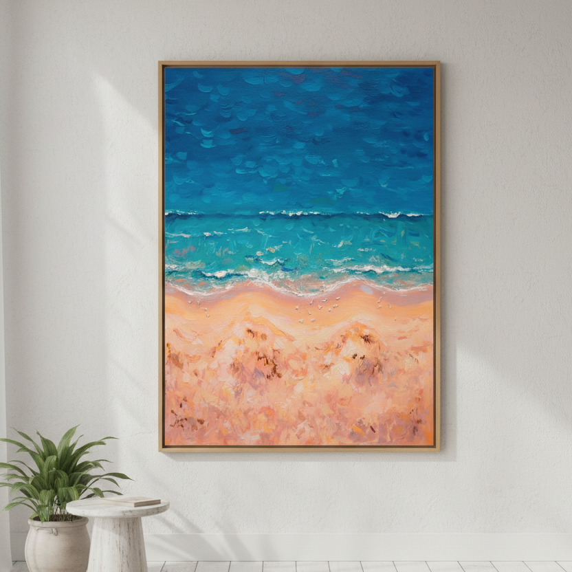 Beach Birds Eye Portrait Brushstrokes Painting Wall Art