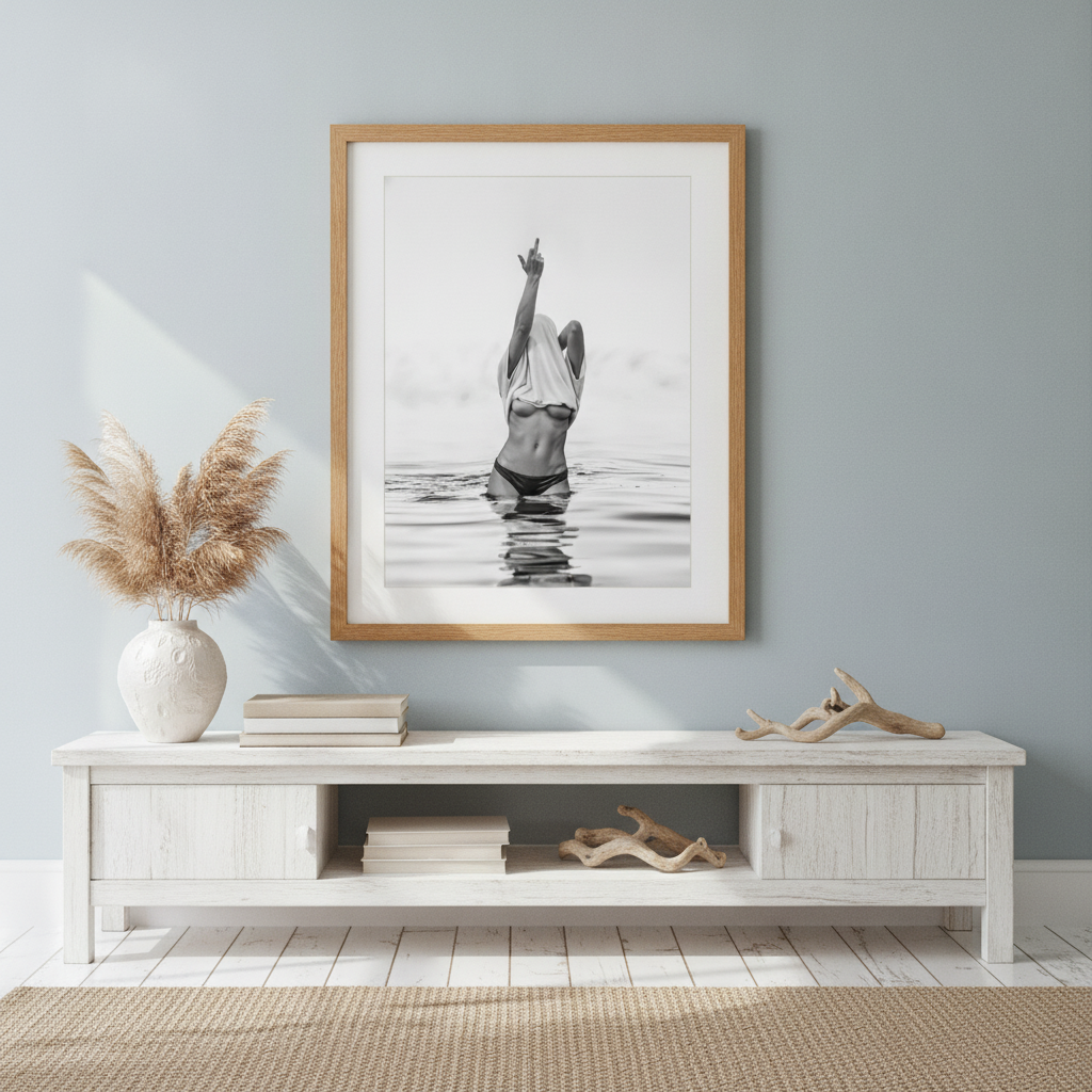 Middle Finger Ocean Girl Black and White Photography