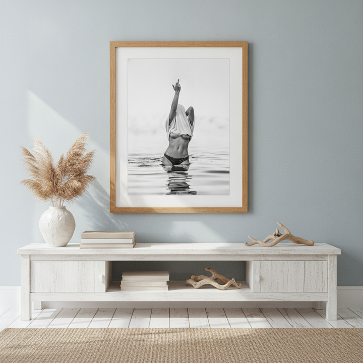 Middle Finger Ocean Girl Black and White Photography