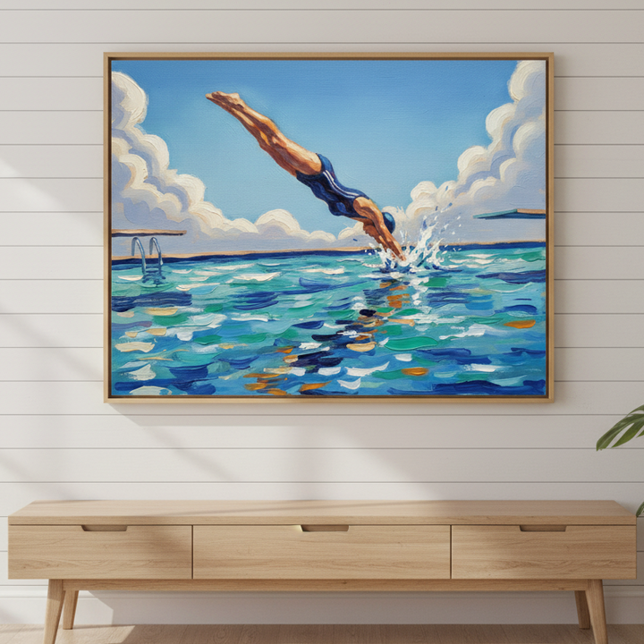 Diving in Water Brushstrokes Painting Wall Art Landscape Print