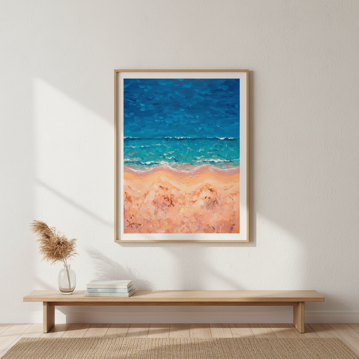 Beach Birds Eye Portrait Brushstrokes Painting Wall Art