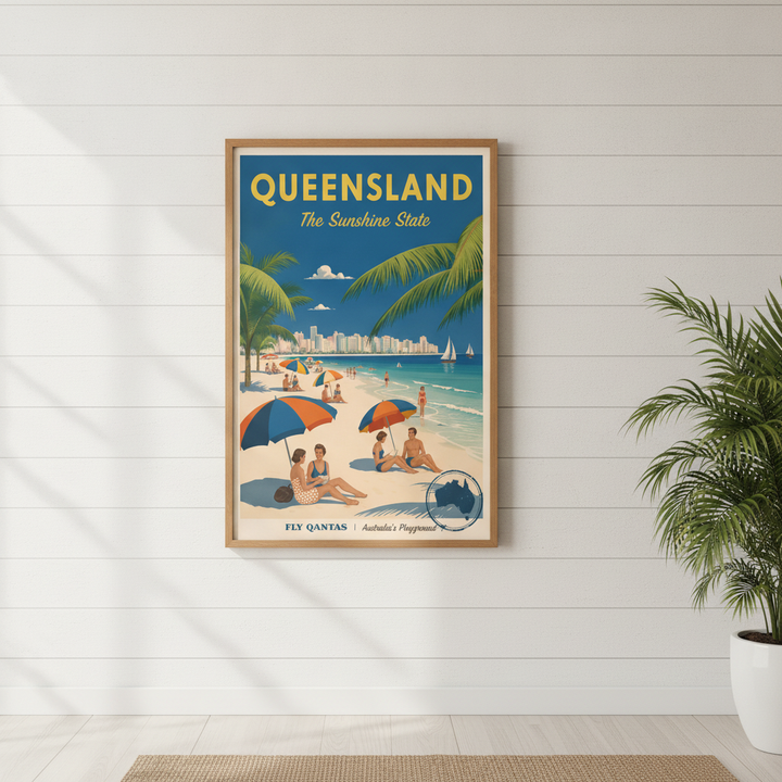 Queensland Sunshine State Vintage Retro Poster Wall Art