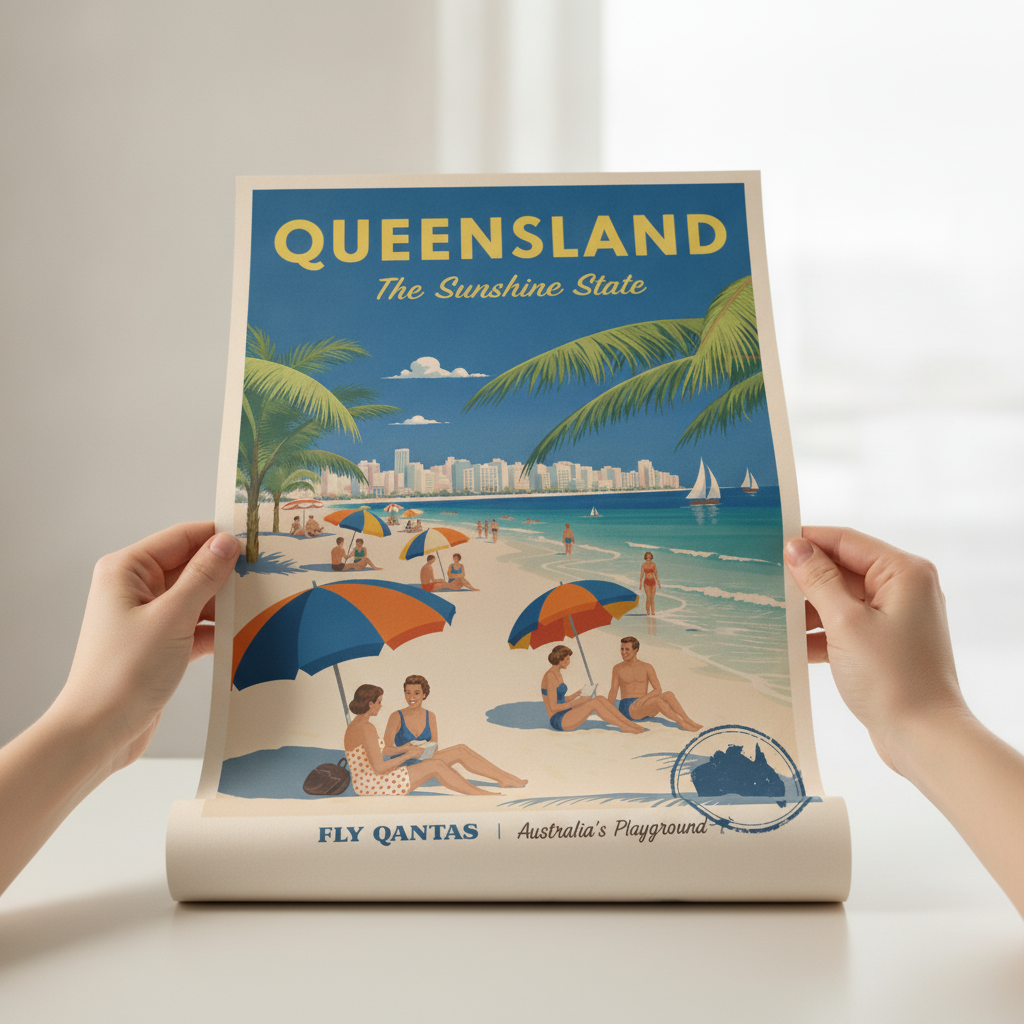 Queensland Sunshine State Vintage Retro Poster Wall Art