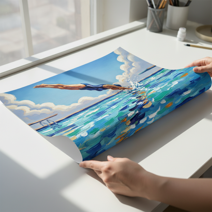 Diving in Water Brushstrokes Painting Wall Art Landscape Print