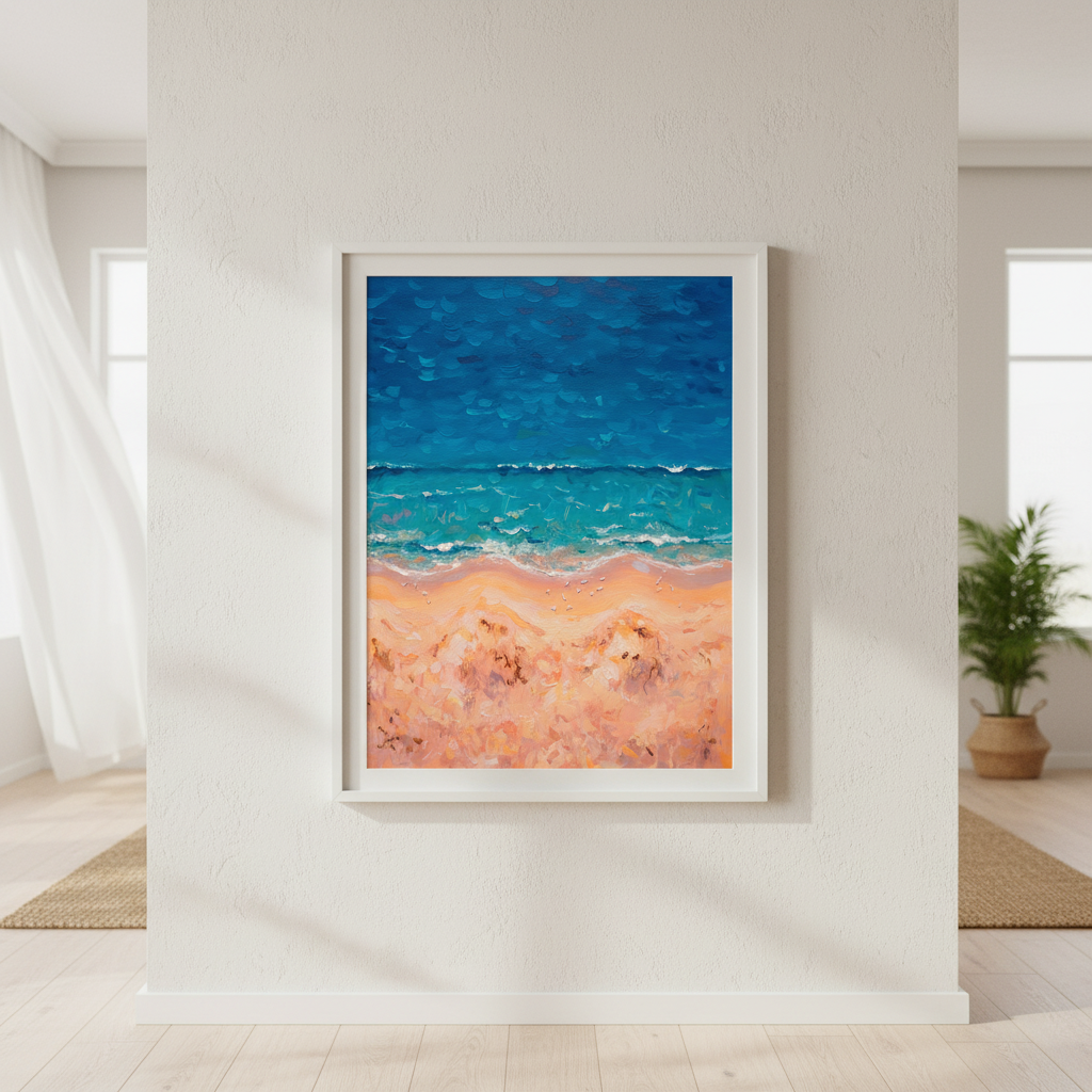Beach Birds Eye Portrait Brushstrokes Painting Wall Art