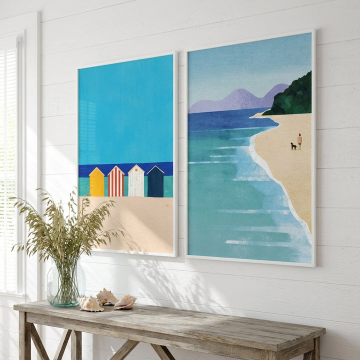 Abstract Brighton Beach Boxes by the Sea Set of 2 by Henry Rivers
