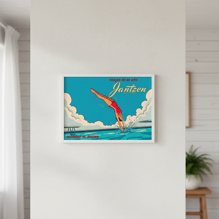 Janzten Vintage Coastal Woman Diving Ad Poster