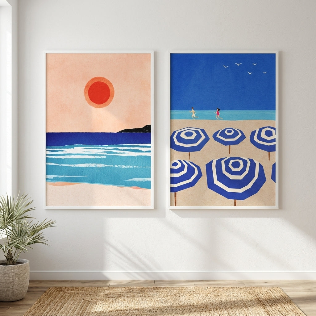 Mediterranean Abstract Beach Bliss Pair by Henry Rivers