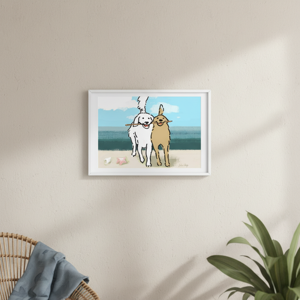 Two Dogs on the Beach by Julia Cheney