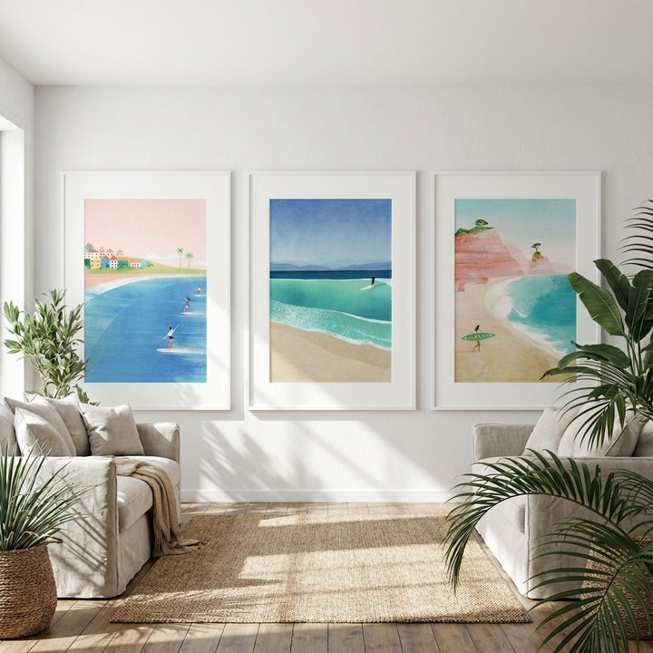Surfing Holiday Trio Abstract Paintings by Henry Rivers