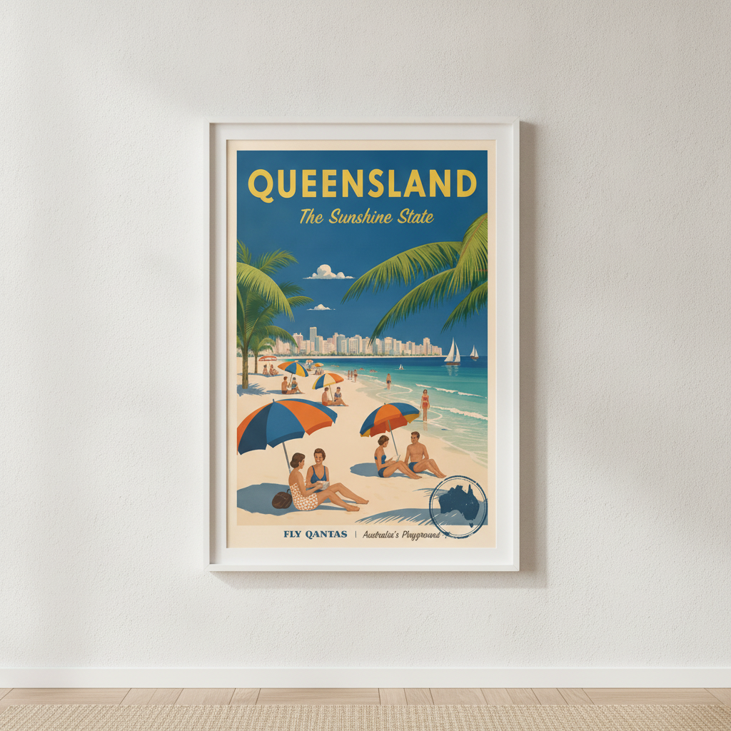 Queensland Sunshine State Vintage Retro Poster Wall Art