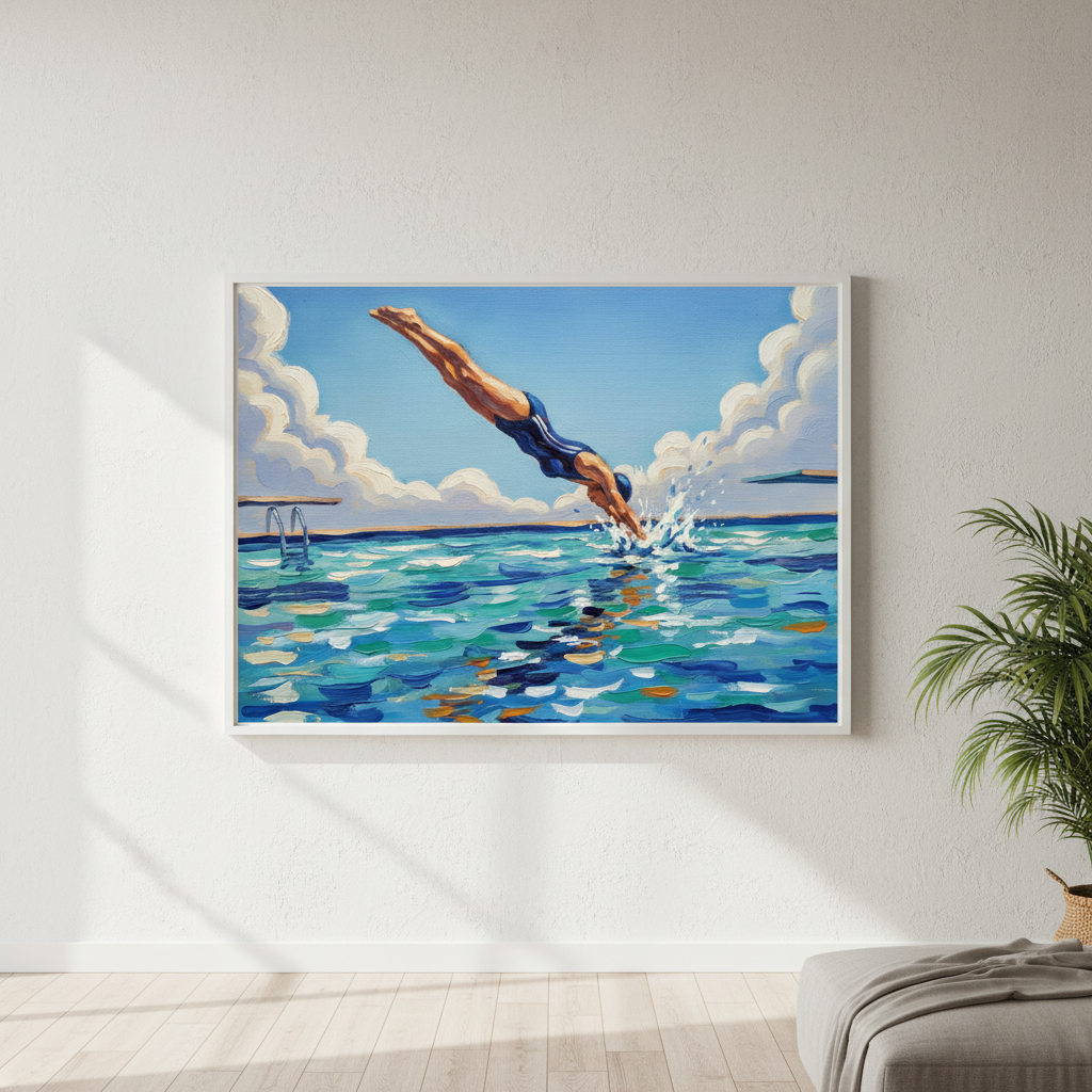 Diving in Water Brushstrokes Painting Wall Art Landscape Print
