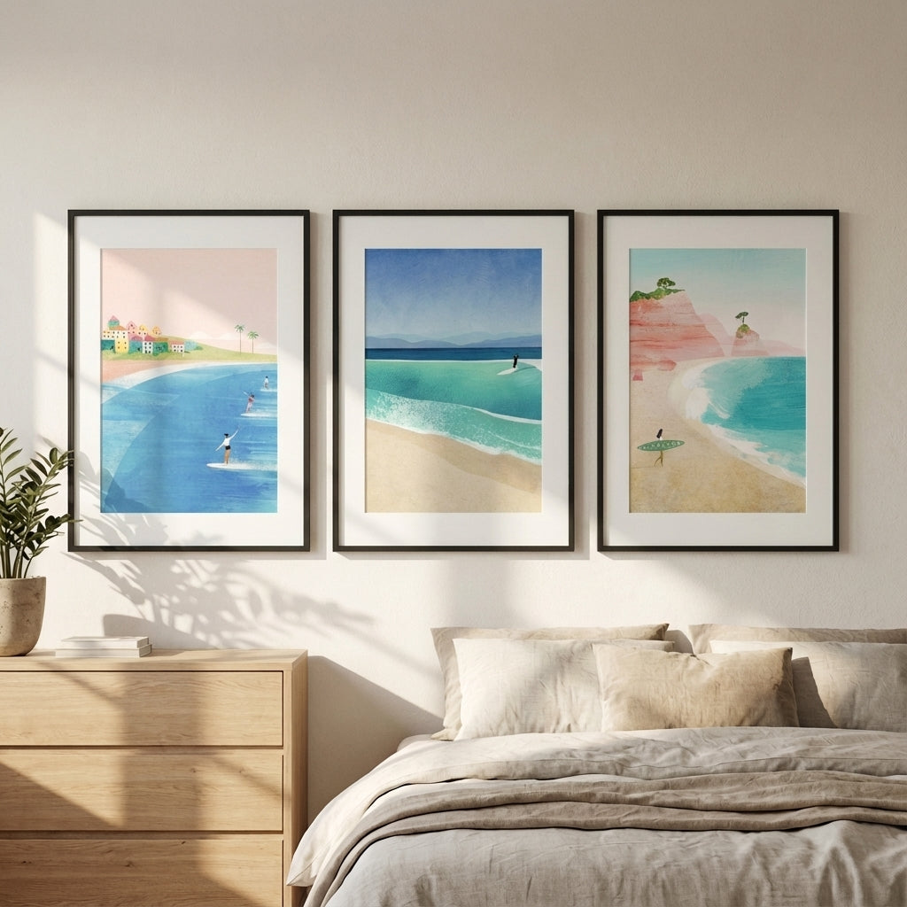 Surfing Holiday Trio Abstract Paintings by Henry Rivers