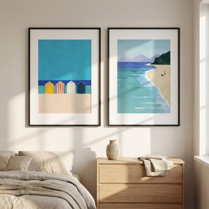 Abstract Brighton Beach Boxes by the Sea Set of 2 by Henry Rivers