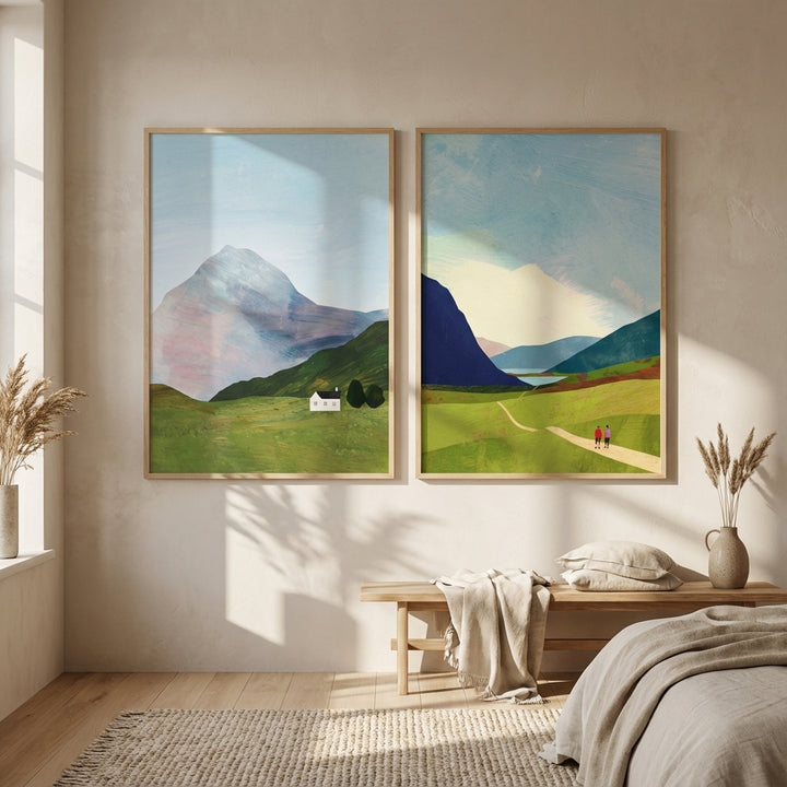 Highland Hike Abstract Duo Painting by Henry Rivers