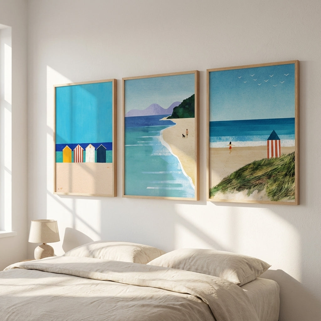 Brighton Beach Boxes Abstract Painting Trio by Henry Rivers