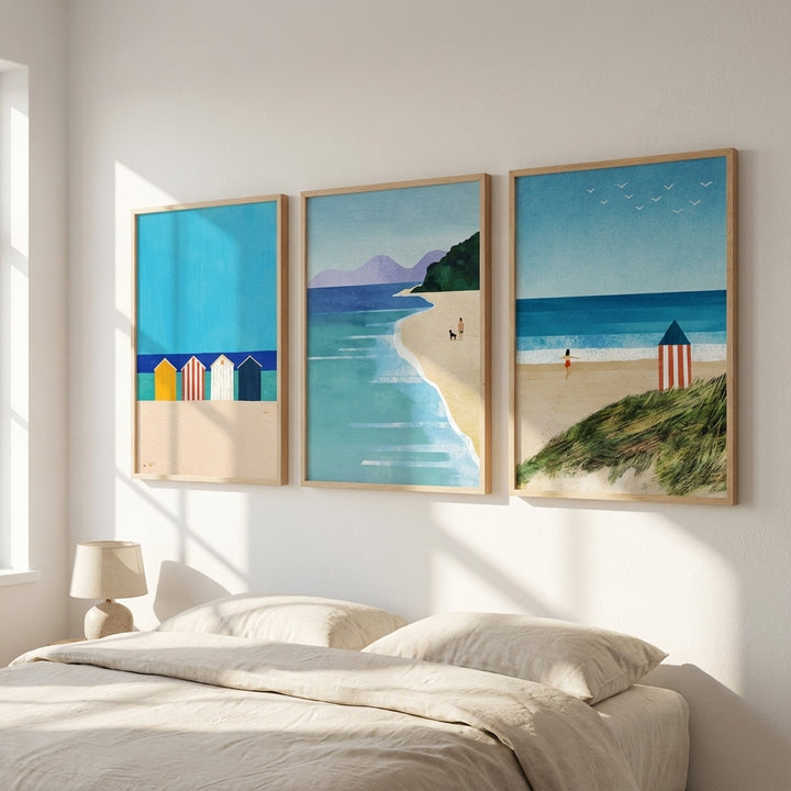 Brighton Beach Boxes Abstract Painting Trio by Henry Rivers
